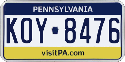 PA license plate KOY8476