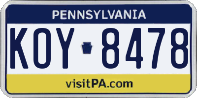 PA license plate KOY8478