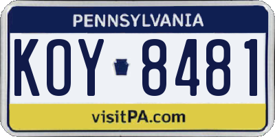 PA license plate KOY8481