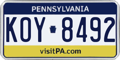 PA license plate KOY8492