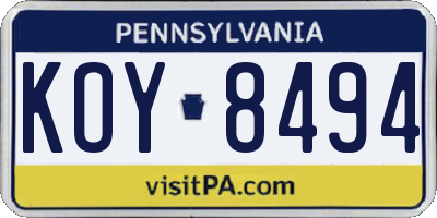 PA license plate KOY8494