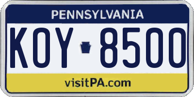 PA license plate KOY8500