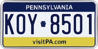 PA license plate KOY8501