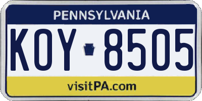 PA license plate KOY8505