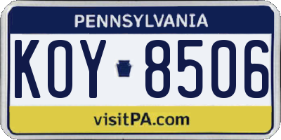PA license plate KOY8506