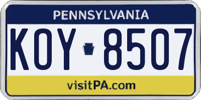 PA license plate KOY8507