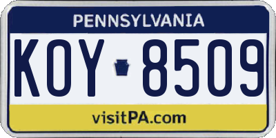 PA license plate KOY8509
