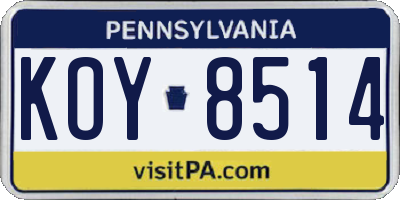 PA license plate KOY8514