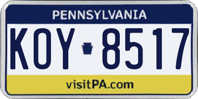 PA license plate KOY8517