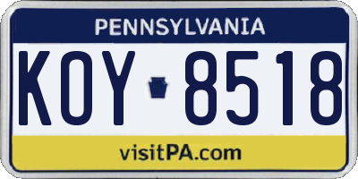 PA license plate KOY8518