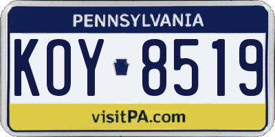 PA license plate KOY8519