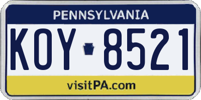 PA license plate KOY8521