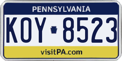 PA license plate KOY8523
