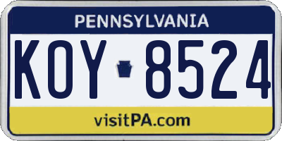 PA license plate KOY8524