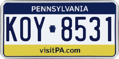 PA license plate KOY8531