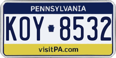 PA license plate KOY8532