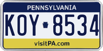 PA license plate KOY8534