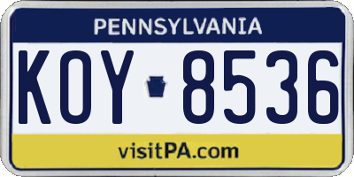 PA license plate KOY8536