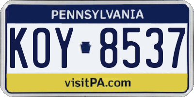 PA license plate KOY8537