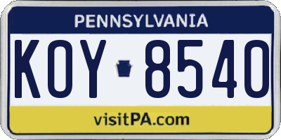 PA license plate KOY8540