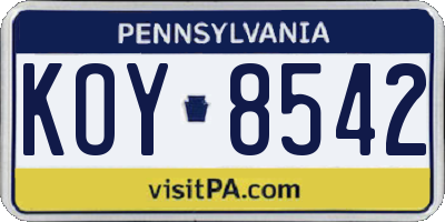 PA license plate KOY8542