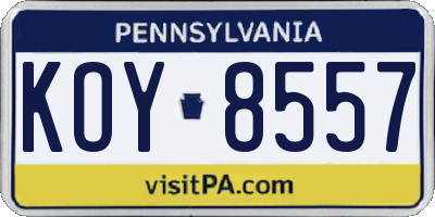 PA license plate KOY8557