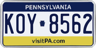 PA license plate KOY8562