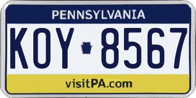 PA license plate KOY8567