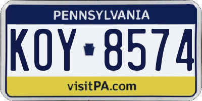 PA license plate KOY8574
