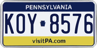 PA license plate KOY8576