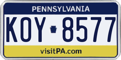 PA license plate KOY8577