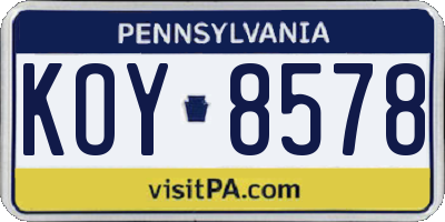 PA license plate KOY8578