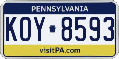 PA license plate KOY8593