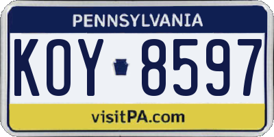 PA license plate KOY8597