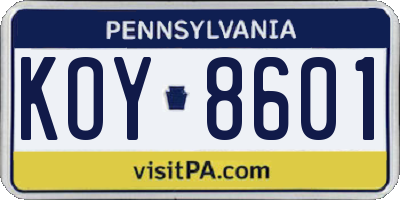 PA license plate KOY8601