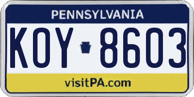 PA license plate KOY8603