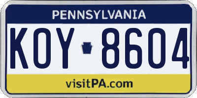 PA license plate KOY8604