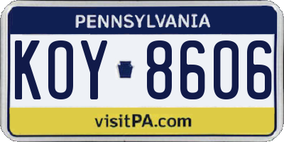 PA license plate KOY8606