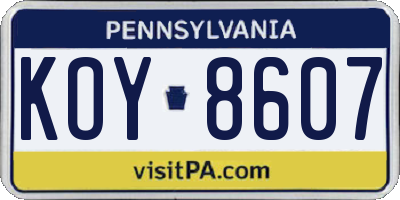 PA license plate KOY8607