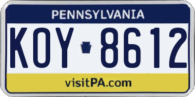 PA license plate KOY8612