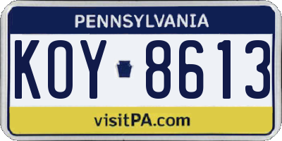 PA license plate KOY8613