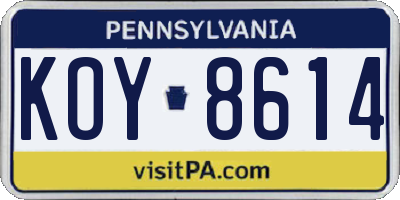 PA license plate KOY8614