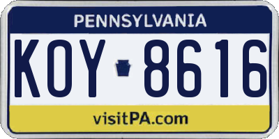PA license plate KOY8616