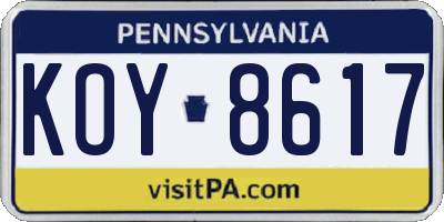 PA license plate KOY8617
