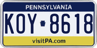 PA license plate KOY8618