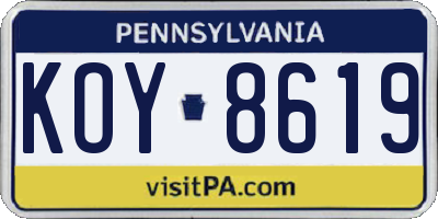 PA license plate KOY8619