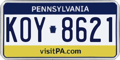 PA license plate KOY8621