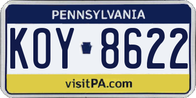 PA license plate KOY8622