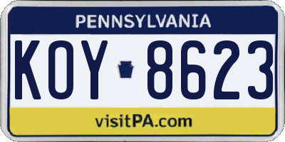 PA license plate KOY8623