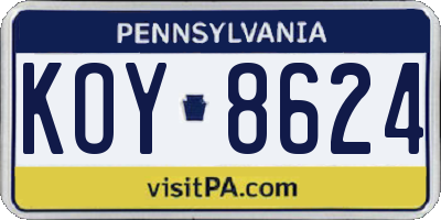 PA license plate KOY8624